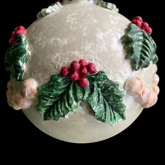 Handmade Acrylic and Clay Christmas Holly Ornament One of a Kind - Picture 3 of 9